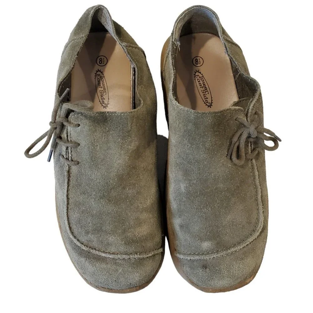 Vintage 90s Chunky Platform Shoes Slipon Suede Army Green Chukka Loafer Sz‎ 8.5